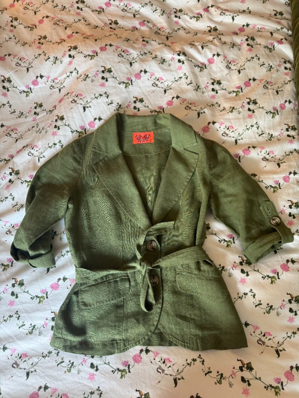 Juicy Couture Y2K Vintage Green Linen Shorts Suit Set Size 0